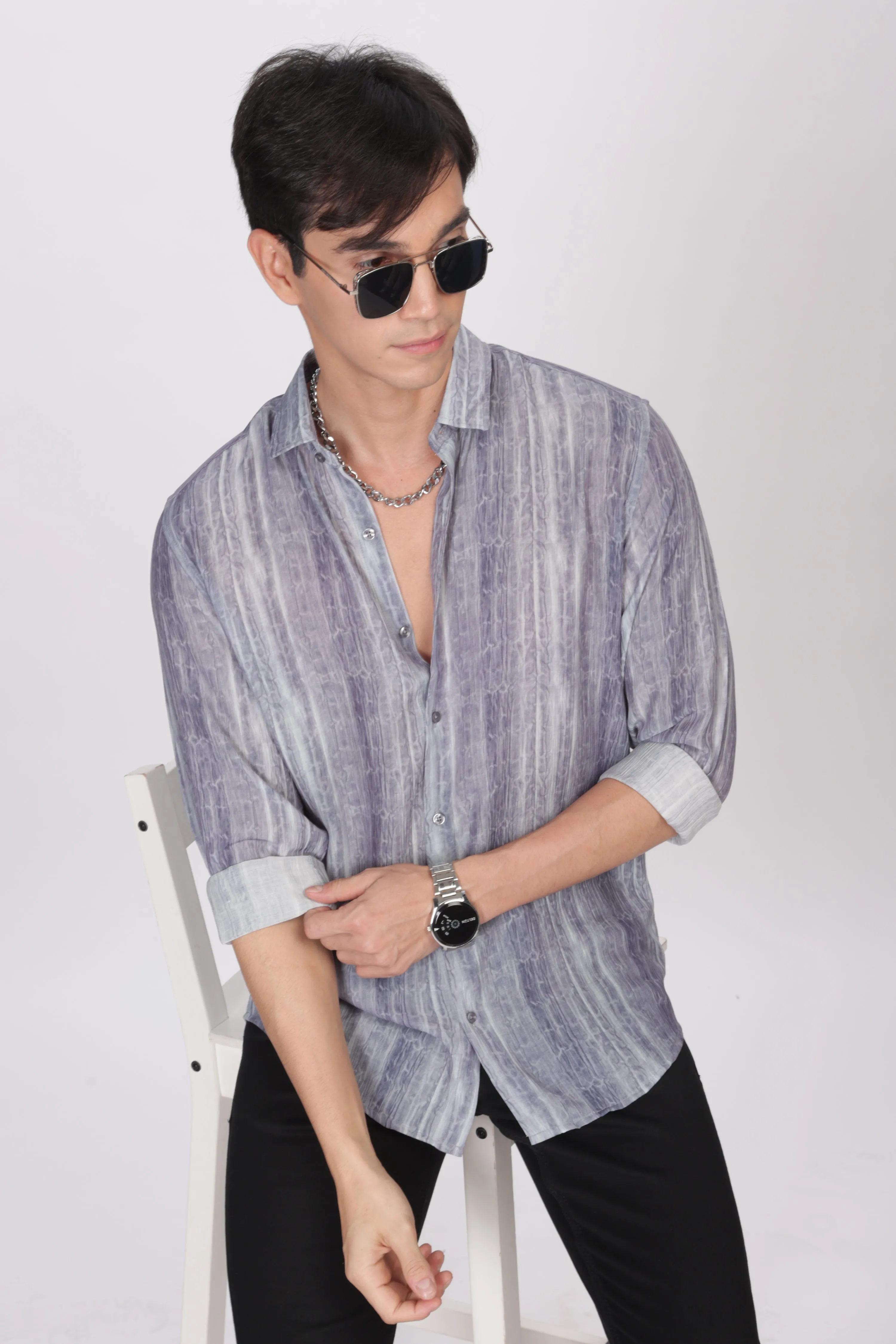 Gray Slim Fit Viscose Beach Wear Shirt