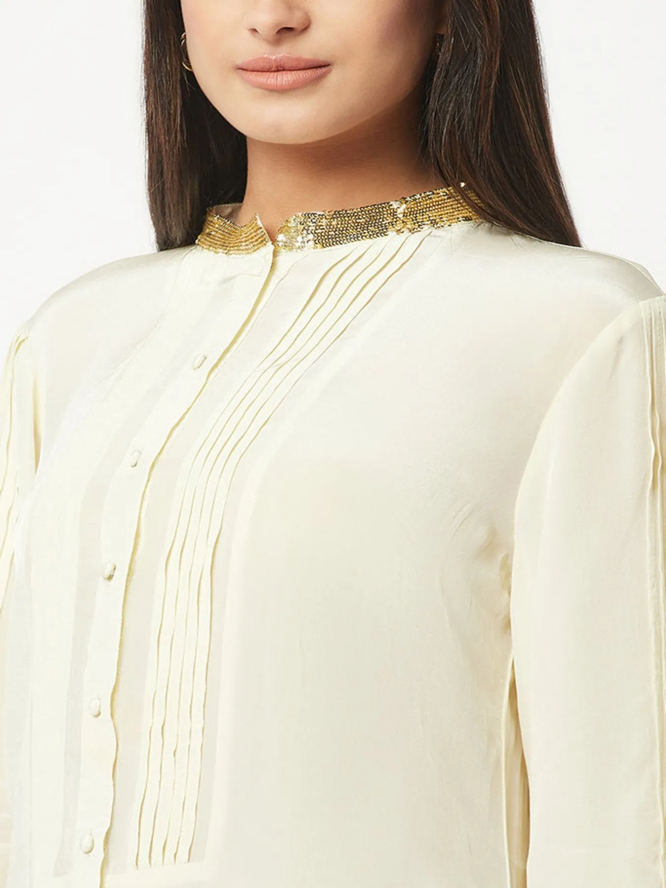 Green Embellished Silk Shirt