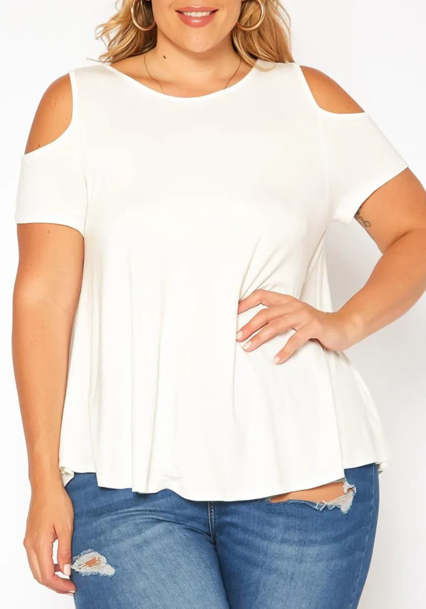 Hi Curvy Plus Size Women  Cross Lace Back Cold Shoulder Top