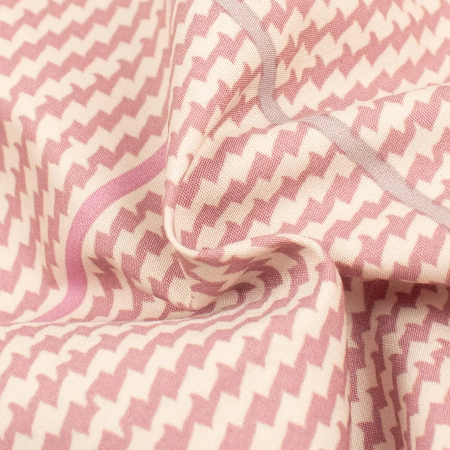 Japanese Printed Cotton Design-38 Zig Zag Dusty Pink Stripes & Checks on Cream