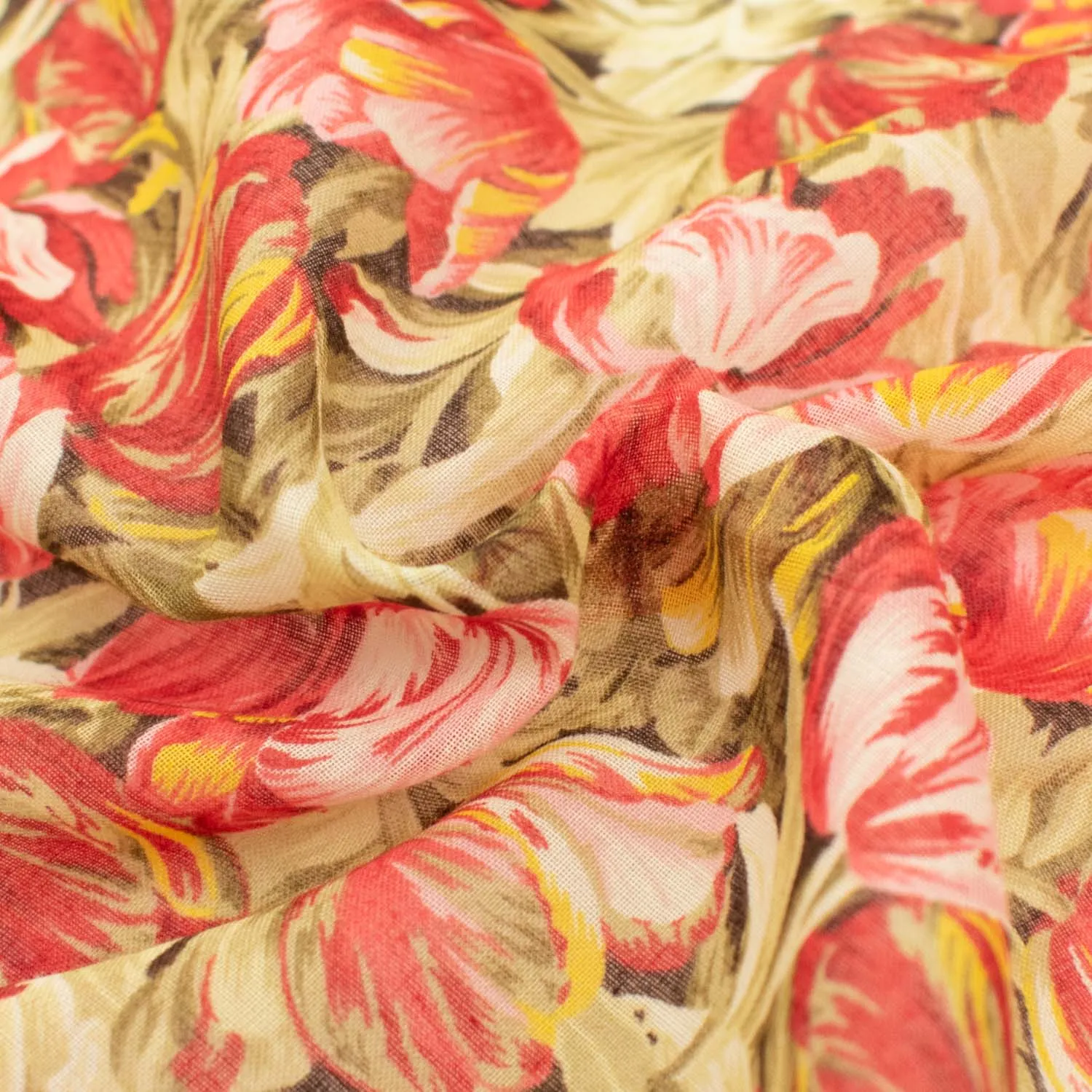 Japanese Pure Cotton Lawn Prints Design-166 Red & Beige Tulip