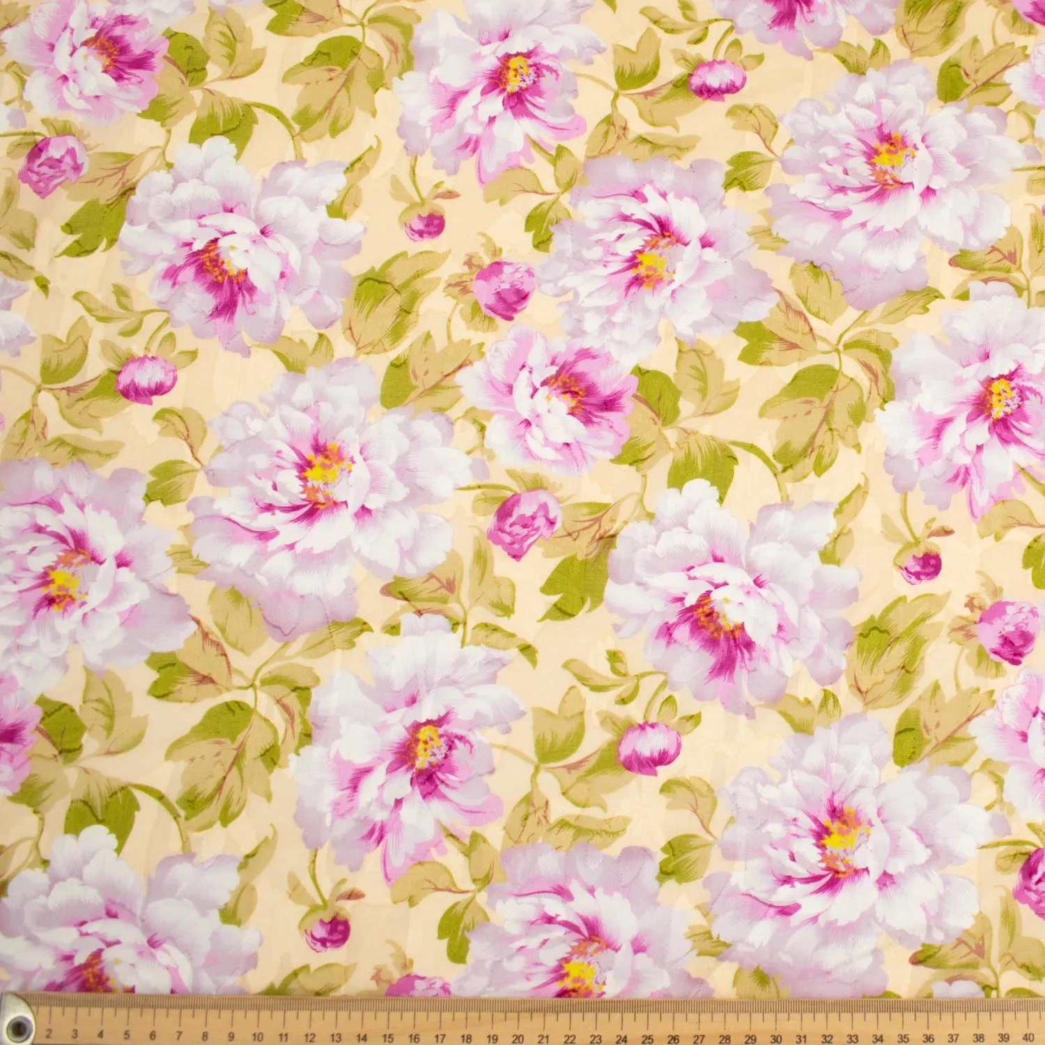 Japanese Pure Cotton Lawn Prints Design-217 Large Pink Flowers on Pale Yellow