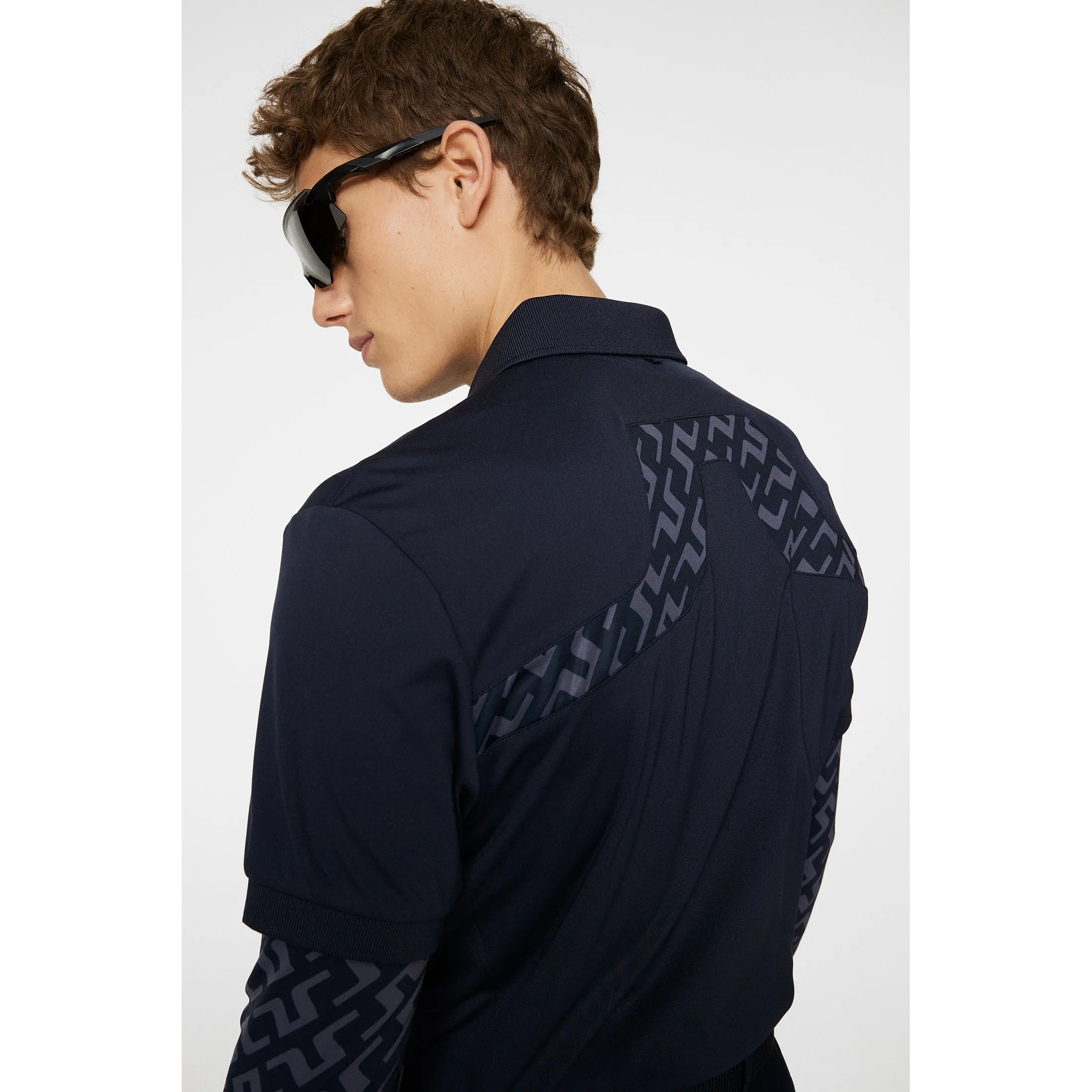 J.Lindeberg KV Regular Fit Print Golf Shirt - Bias Bridge Navy