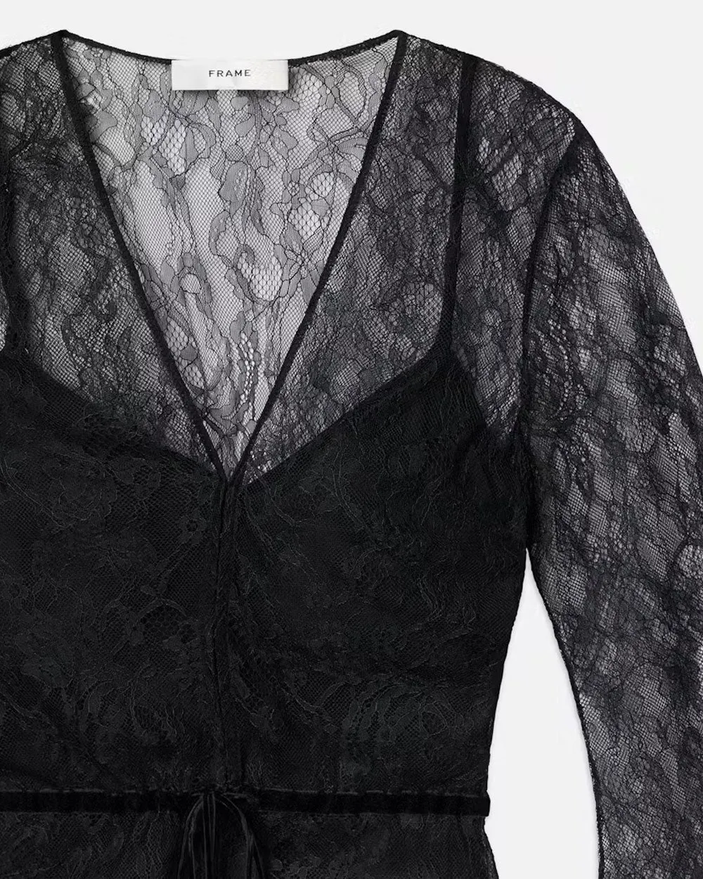 Lace V Neck Blouse in Black