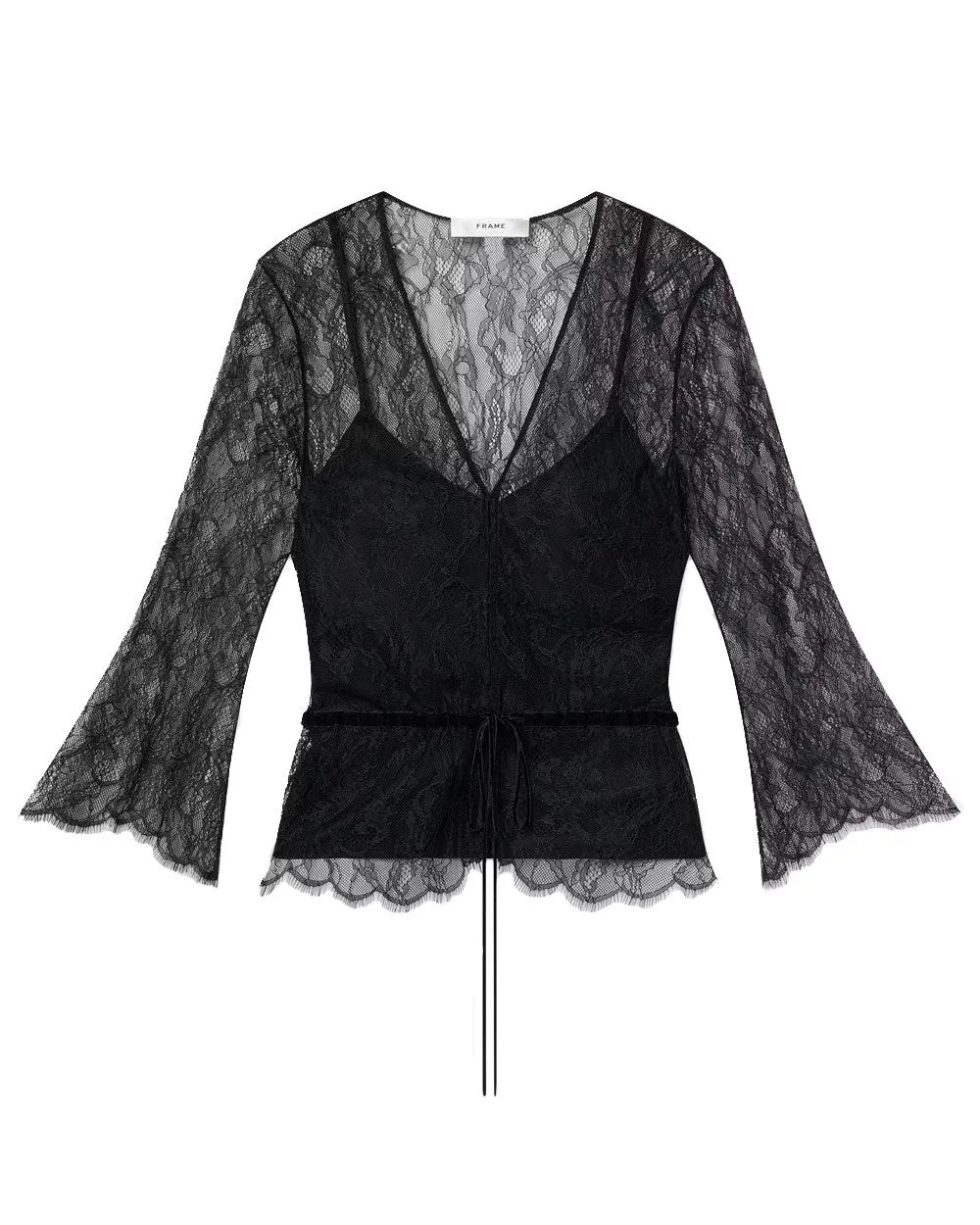 Lace V Neck Blouse in Black