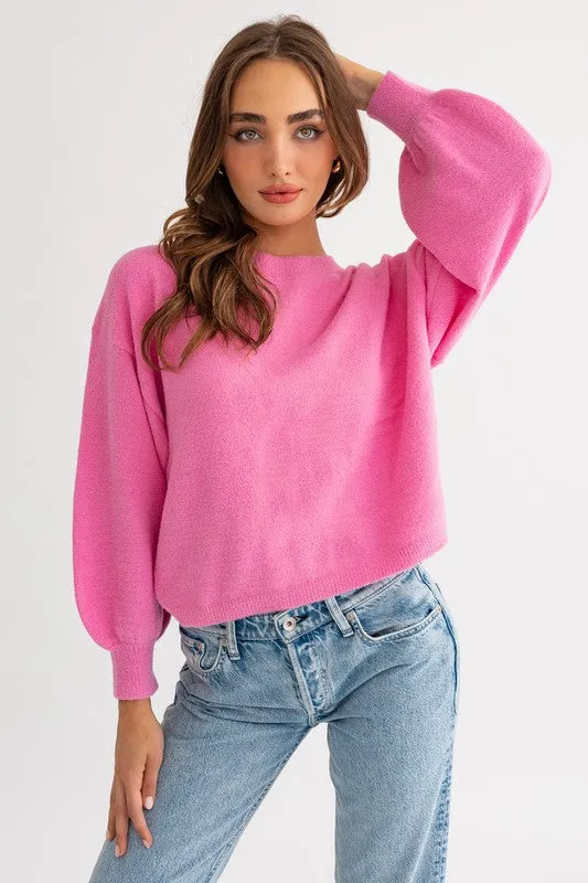 LE LIS Fuzzy Sweater with Back Ruching