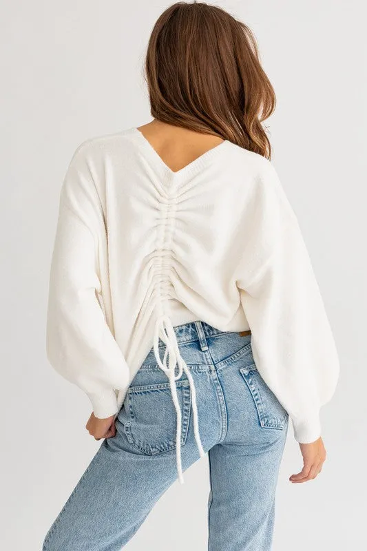 LE LIS Fuzzy Sweater with Back Ruching