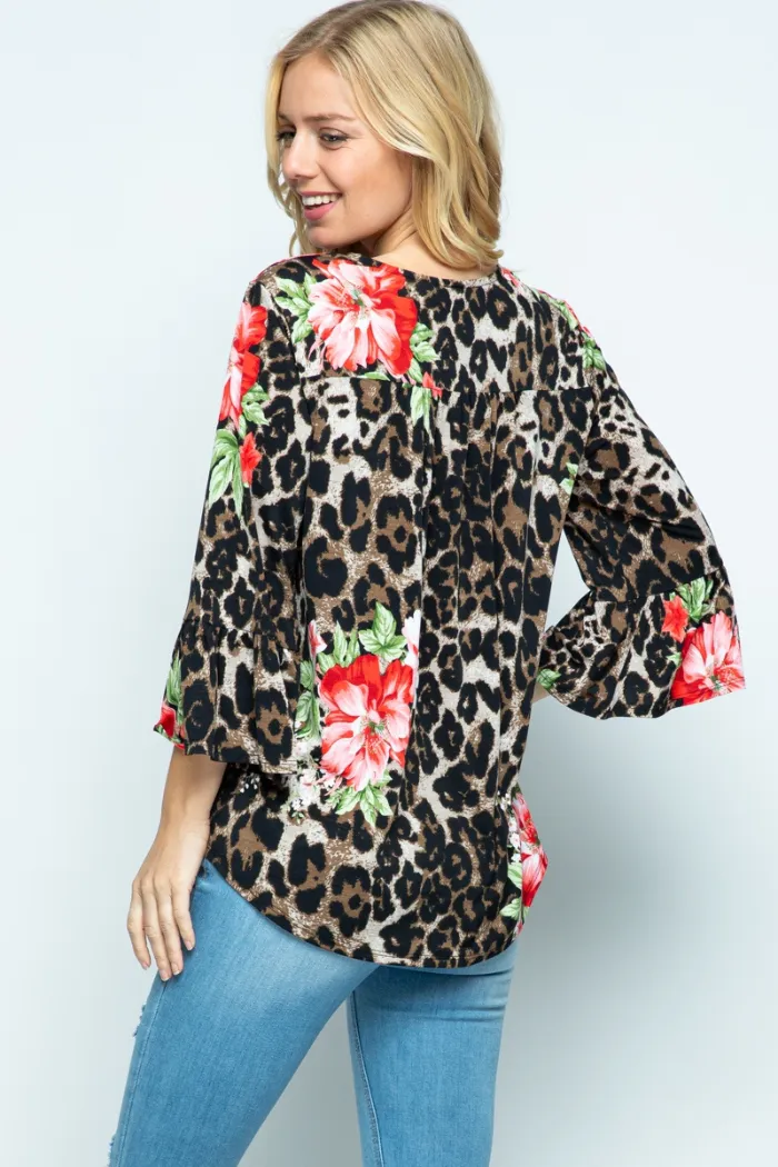 Leopard/Floral Print Blouse