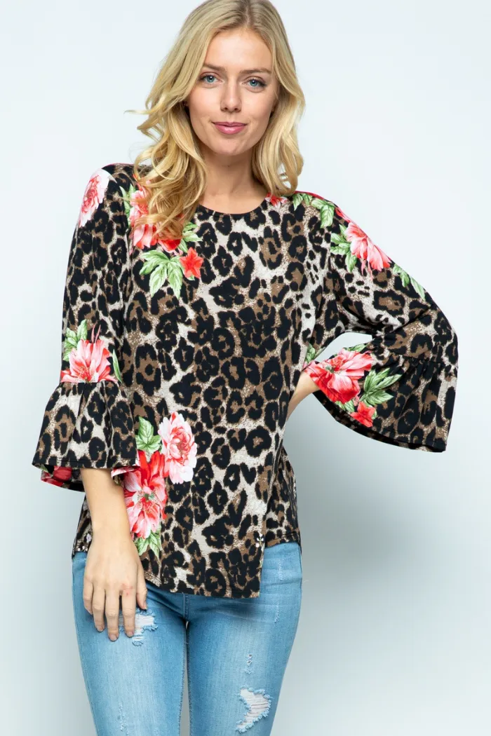 Leopard/Floral Print Blouse