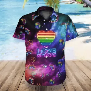 LGBT love is love Aloha Hawaiian Shirts For Summer, Neon Heart Rainbow Galaxy Pride LGBT Hawaiian Shirts For Men Women