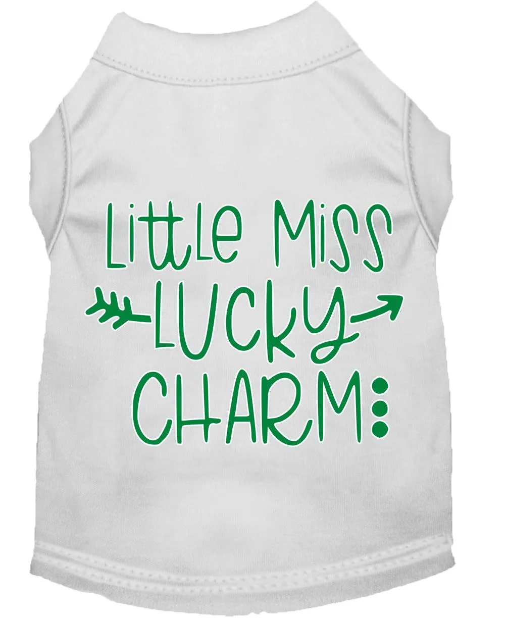 Little Miss Lucky Charm Screen Print Dog Shirt White Xs (8)