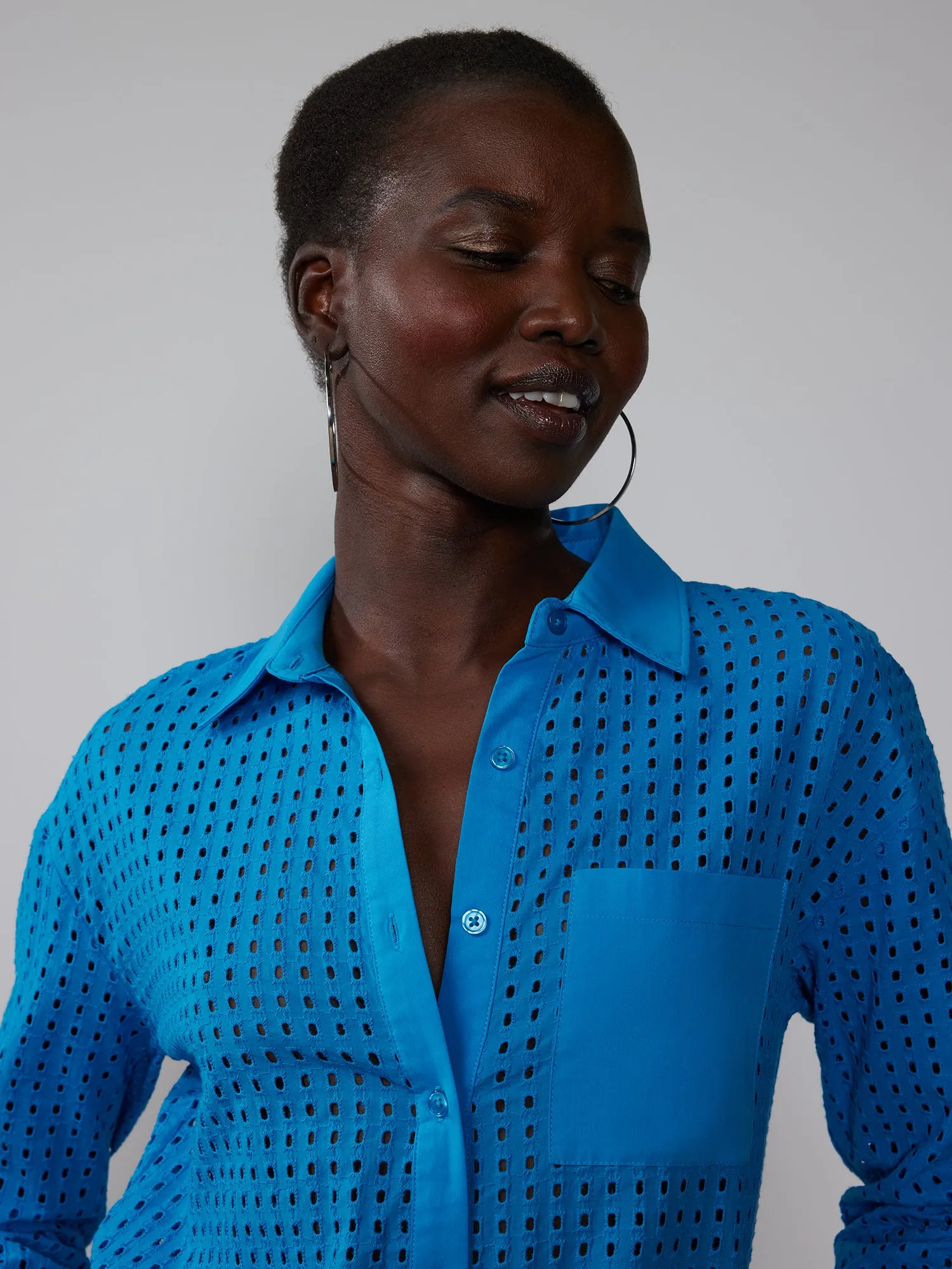 Long Sleeve Perforated Eyelet Shirt