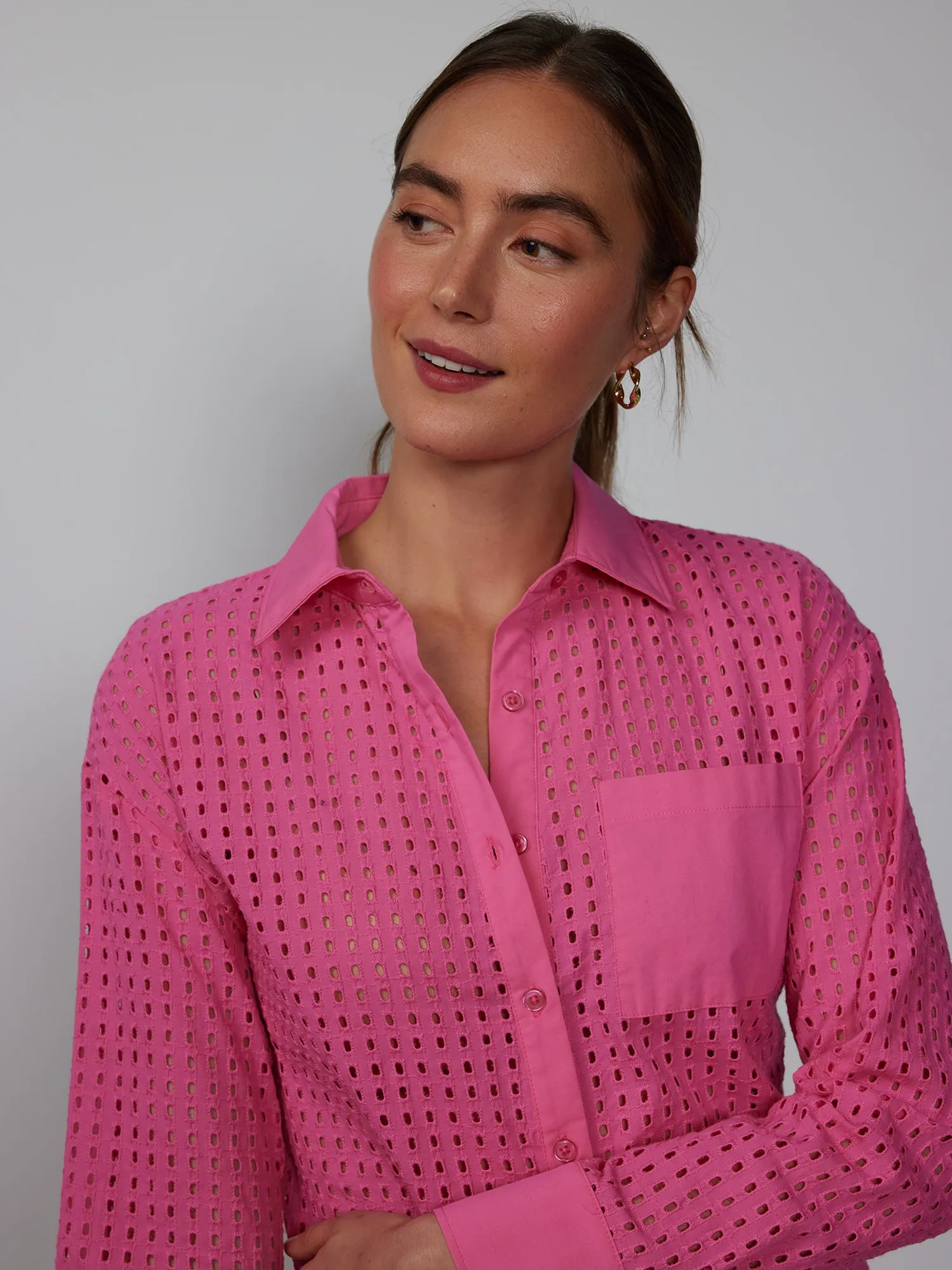 Long Sleeve Perforated Eyelet Shirt