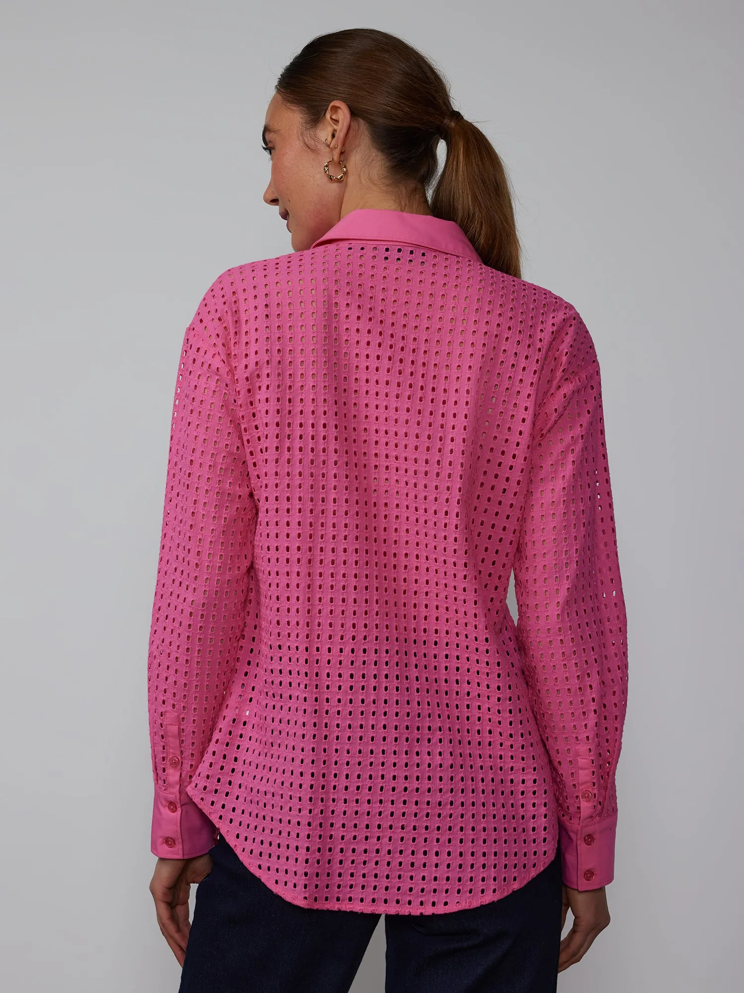 Long Sleeve Perforated Eyelet Shirt