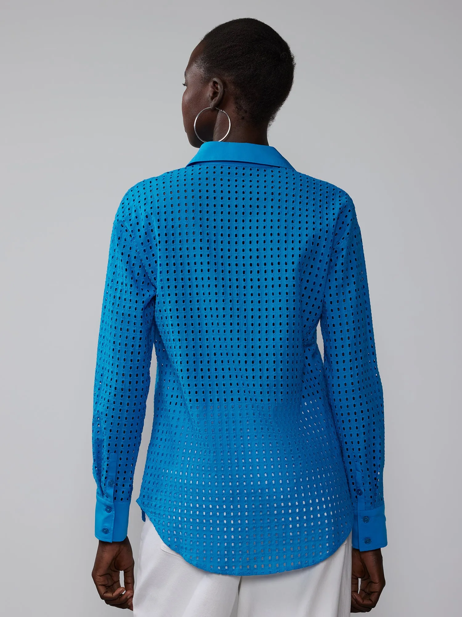 Long Sleeve Perforated Eyelet Shirt