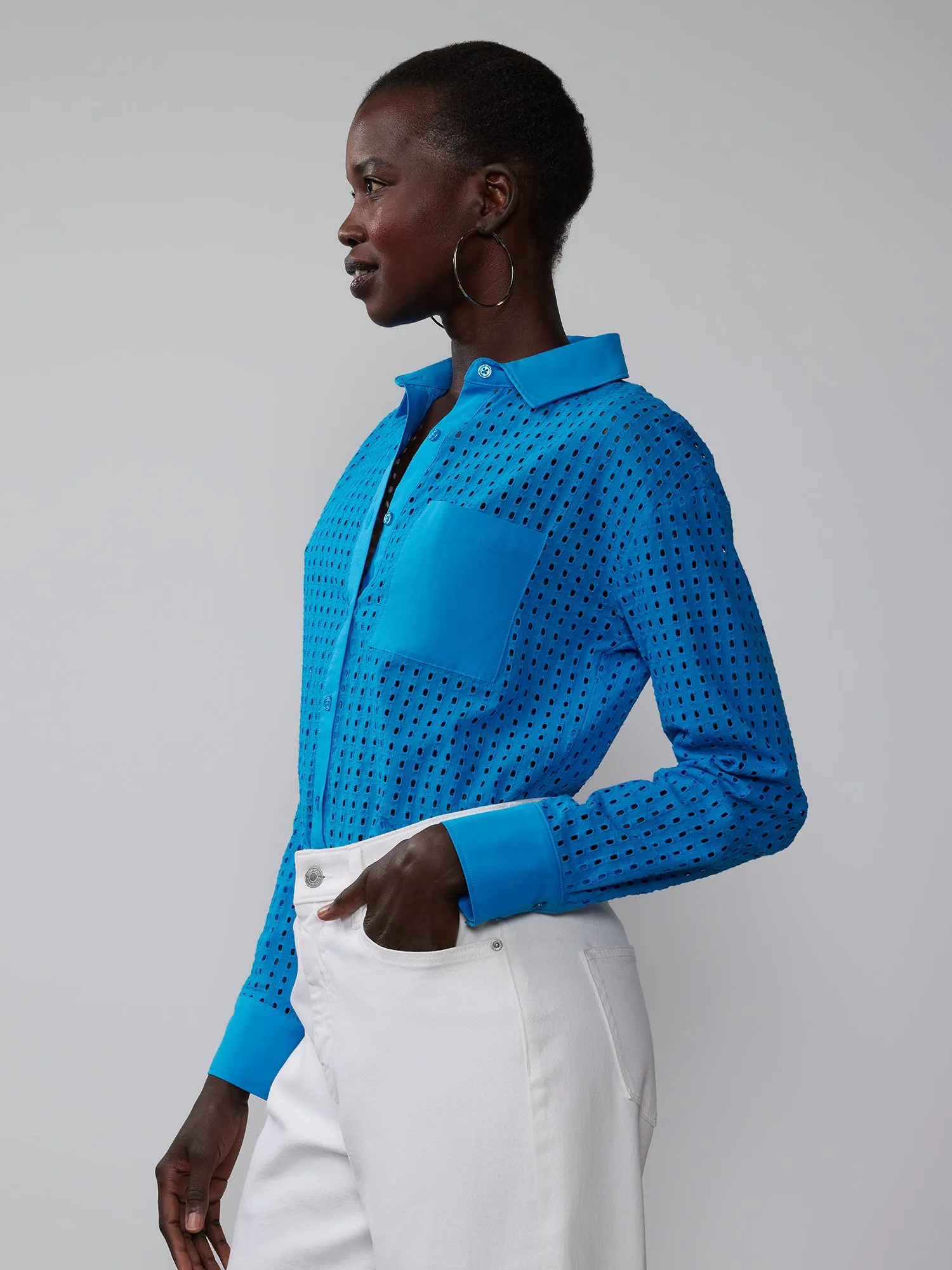 Long Sleeve Perforated Eyelet Shirt