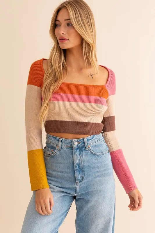 LONG SLEEVE STRIPED SWEATER TOP