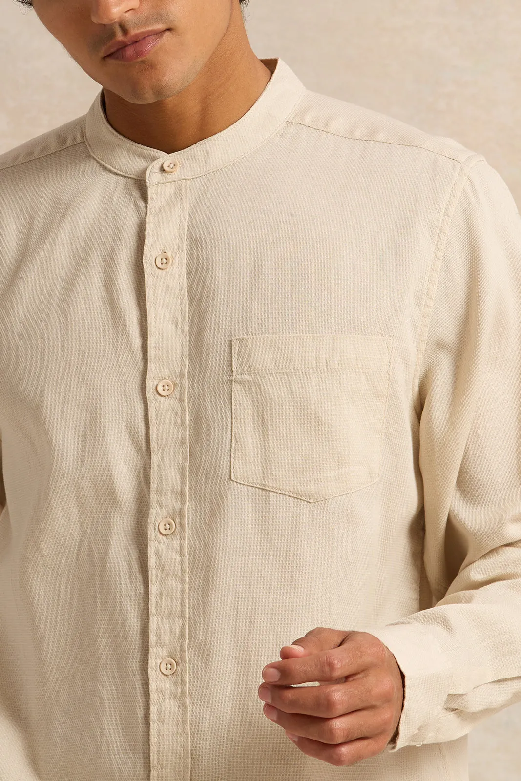 Men Beige Mandarin Casual Shirt