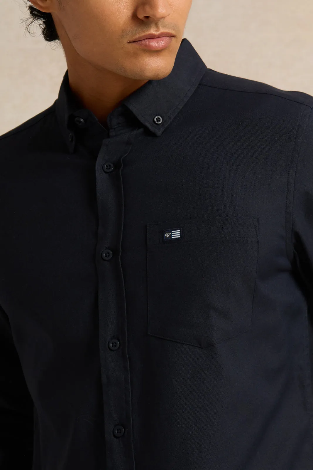 Men Navy Solid Casual Shirt