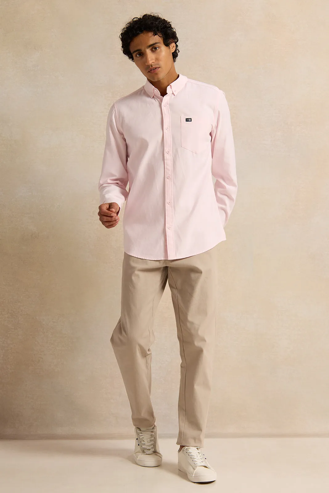 Men Pink Solid Casual Shirt