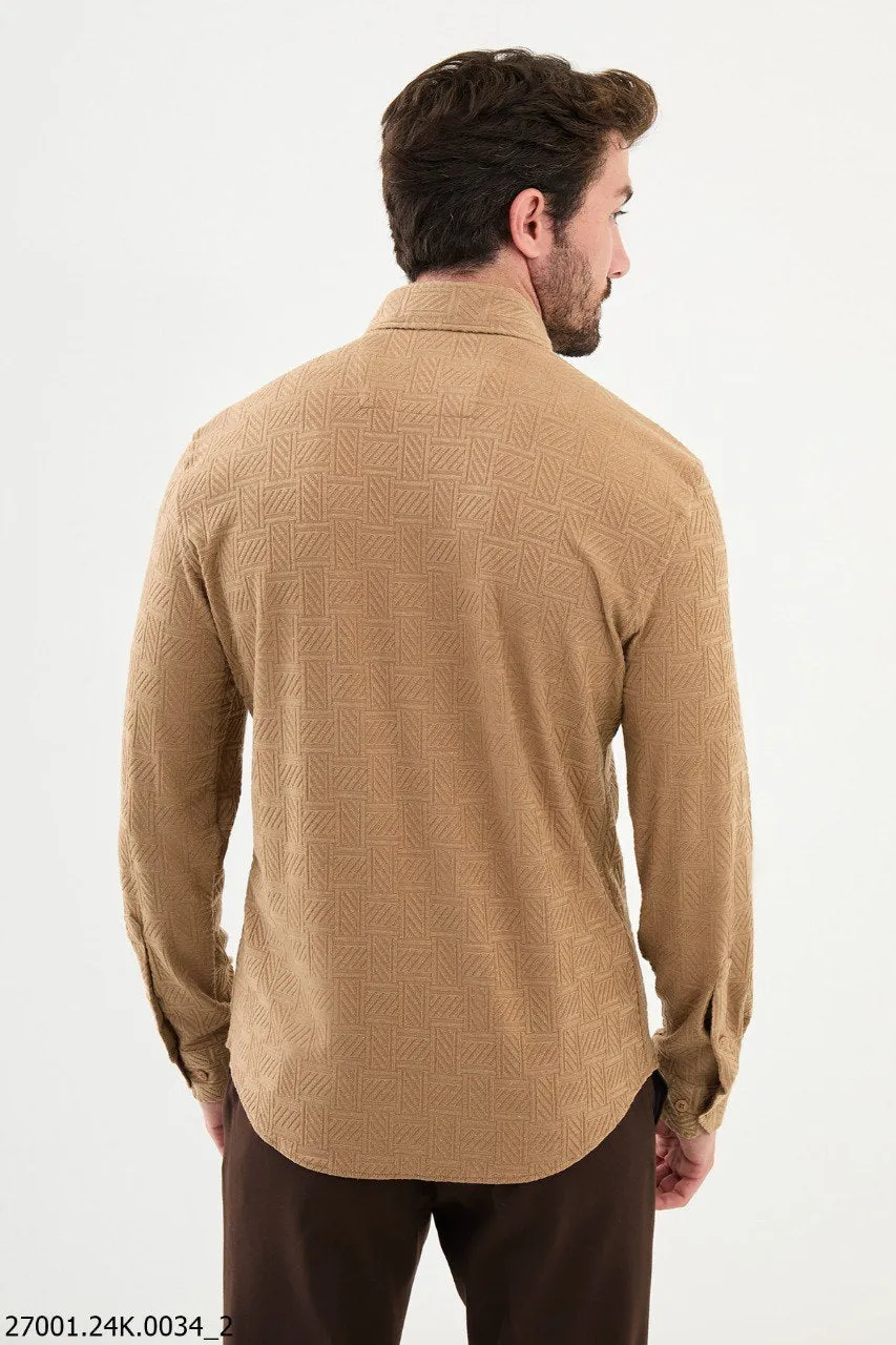 Men's Beige Textured Shirt