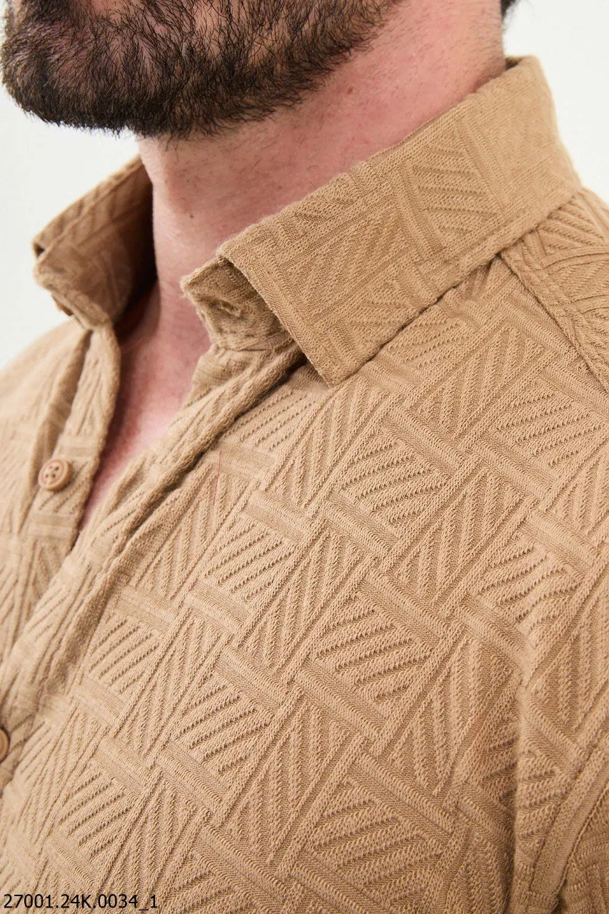 Men's Beige Textured Shirt