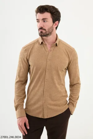 Men's Beige Textured Shirt