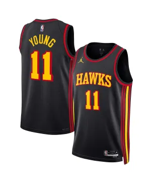 Men's brand trae young black atlanta hawks 2022/23 statement edition swingman jersey Jordan, black