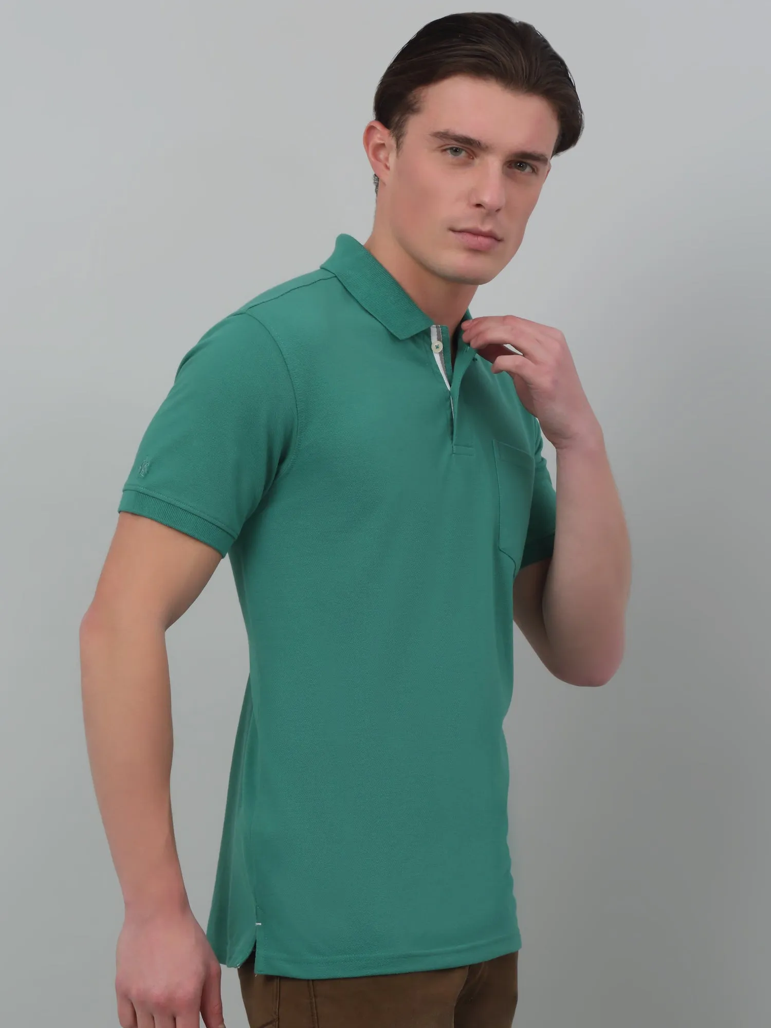 Men's Green  Polo neck Half Sleeve T-Shirt with chest pocket