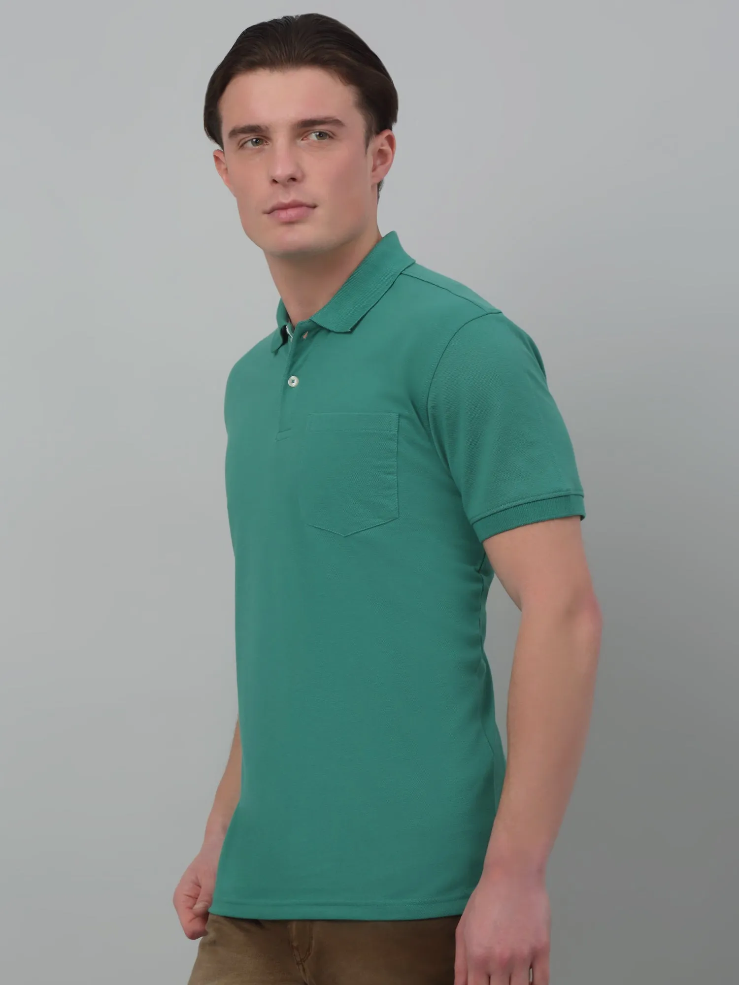 Men's Green  Polo neck Half Sleeve T-Shirt with chest pocket