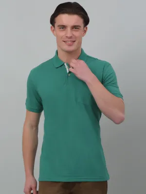 Men's Green  Polo neck Half Sleeve T-Shirt with chest pocket