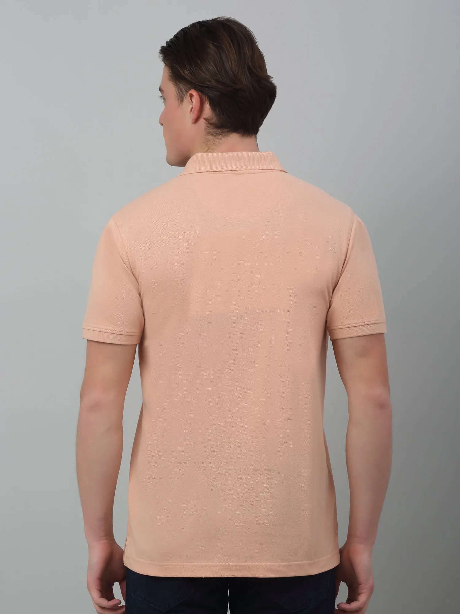 Men's Light Peach Polo neck Half Sleeve T-Shirt