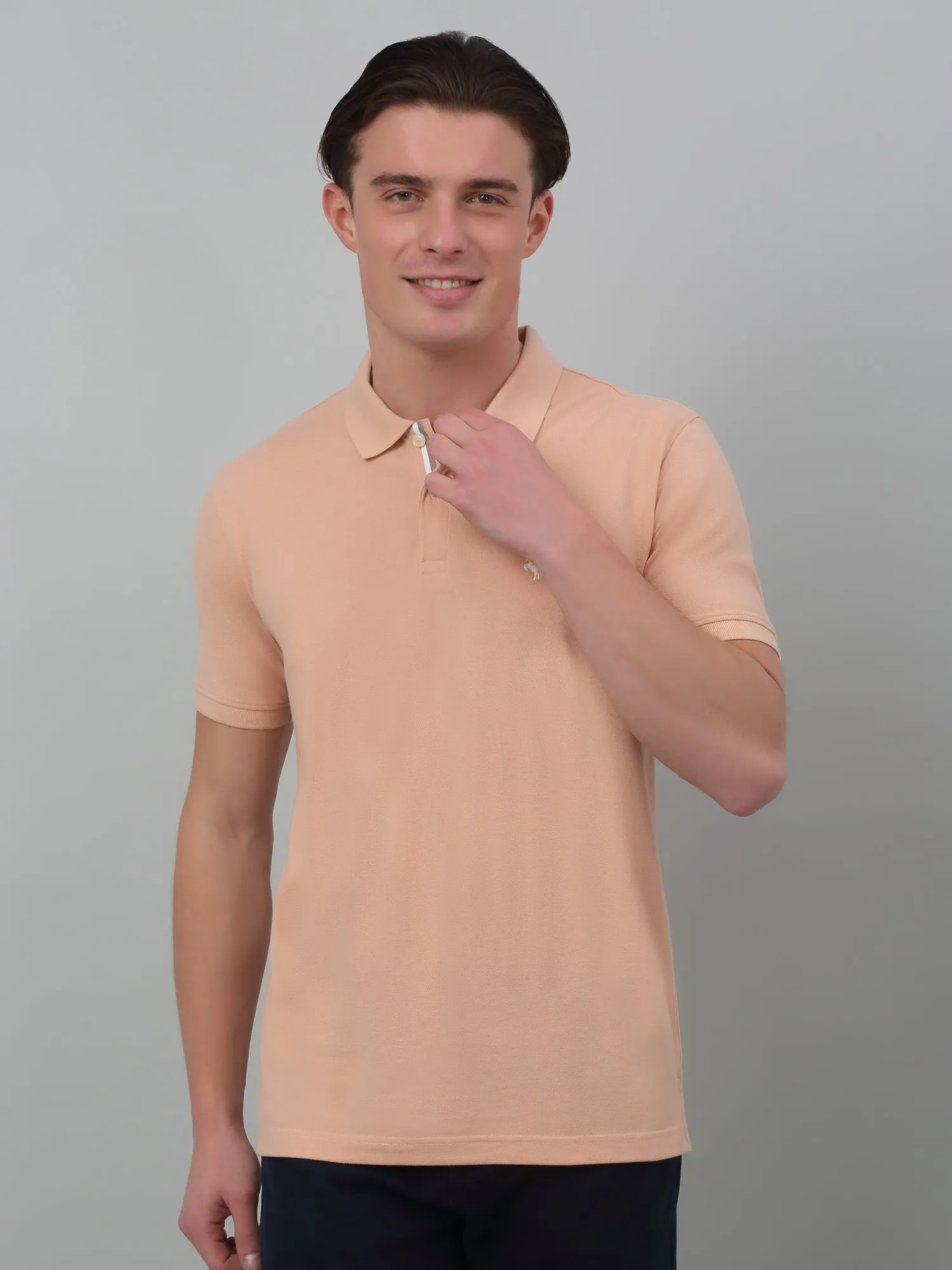 Men's Light Peach Polo neck Half Sleeve T-Shirt