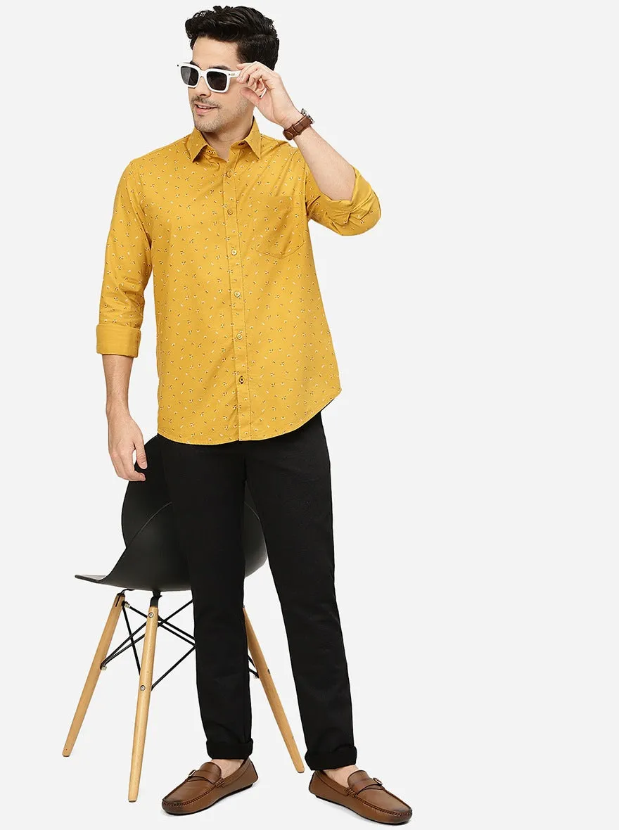 Mustard Yellow Printed Smart Fit Semi Casual Shirt | Greenfibre