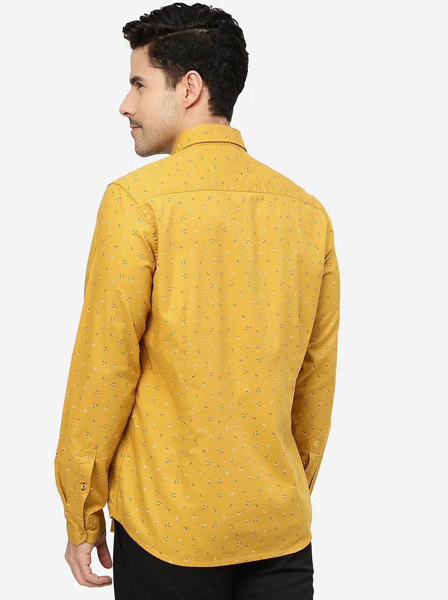 Mustard Yellow Printed Smart Fit Semi Casual Shirt | Greenfibre