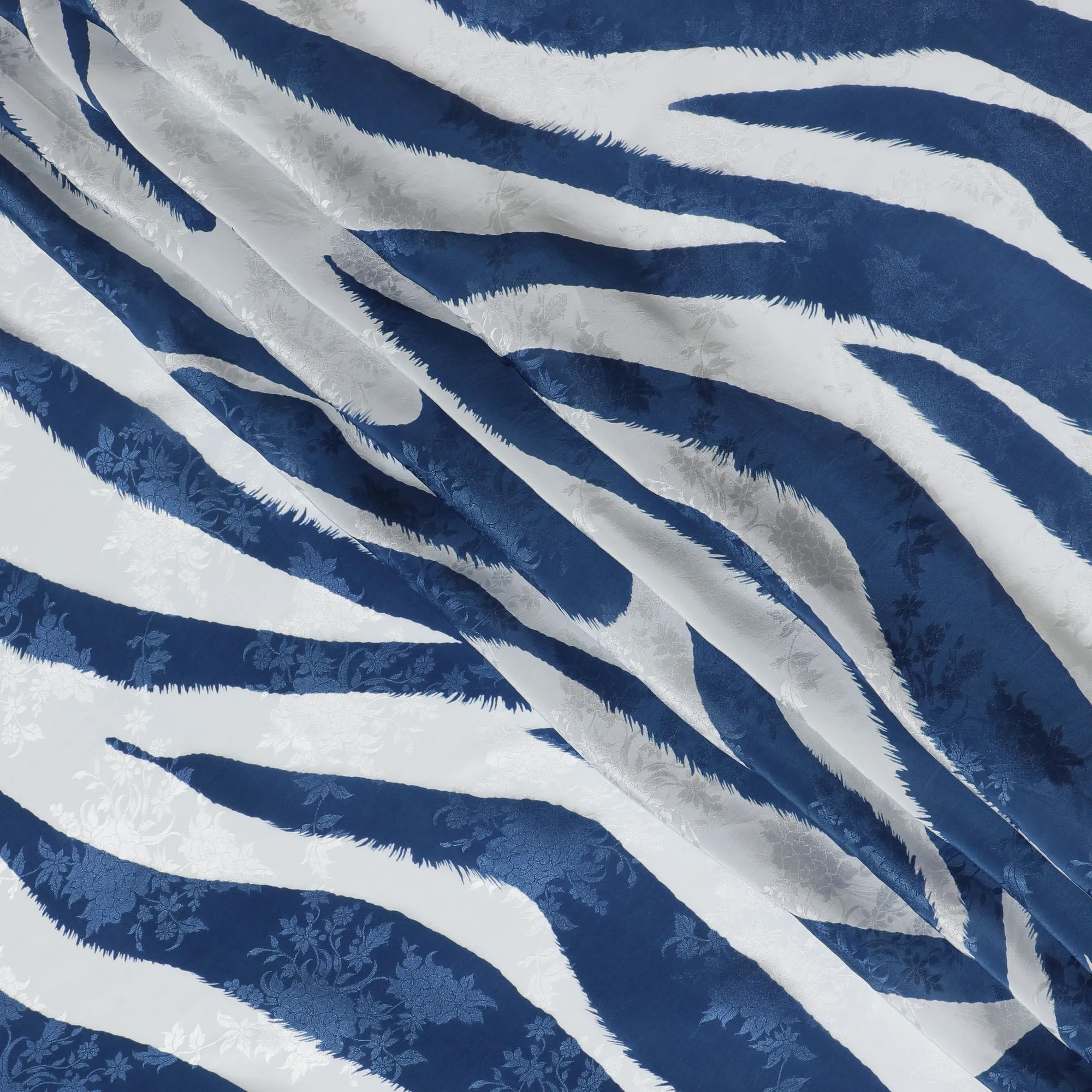 Nautical Navy Viscose Crepe Fabric with White Abstract Stripes, 110cm Wide – Contemporary Elegance-D18393