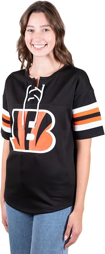 NFL Cincinnati Bengals Womens Standard Lace Up Tee Shirt Penalty Box|Cincinnati Bengals