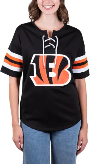 NFL Cincinnati Bengals Womens Standard Lace Up Tee Shirt Penalty Box|Cincinnati Bengals