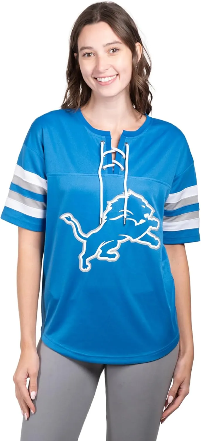 NFL Detroit Lions Womens Standard Lace Up Tee Shirt Penalty Box|Detroit Lions