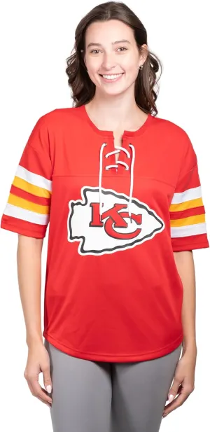 NFL Kansas City Chiefs Womens Standard Lace Up Tee Shirt Penalty Box|Kansas City Chiefs