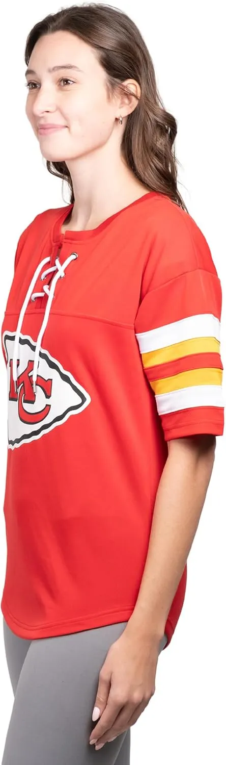 NFL Kansas City Chiefs Womens Standard Lace Up Tee Shirt Penalty Box|Kansas City Chiefs