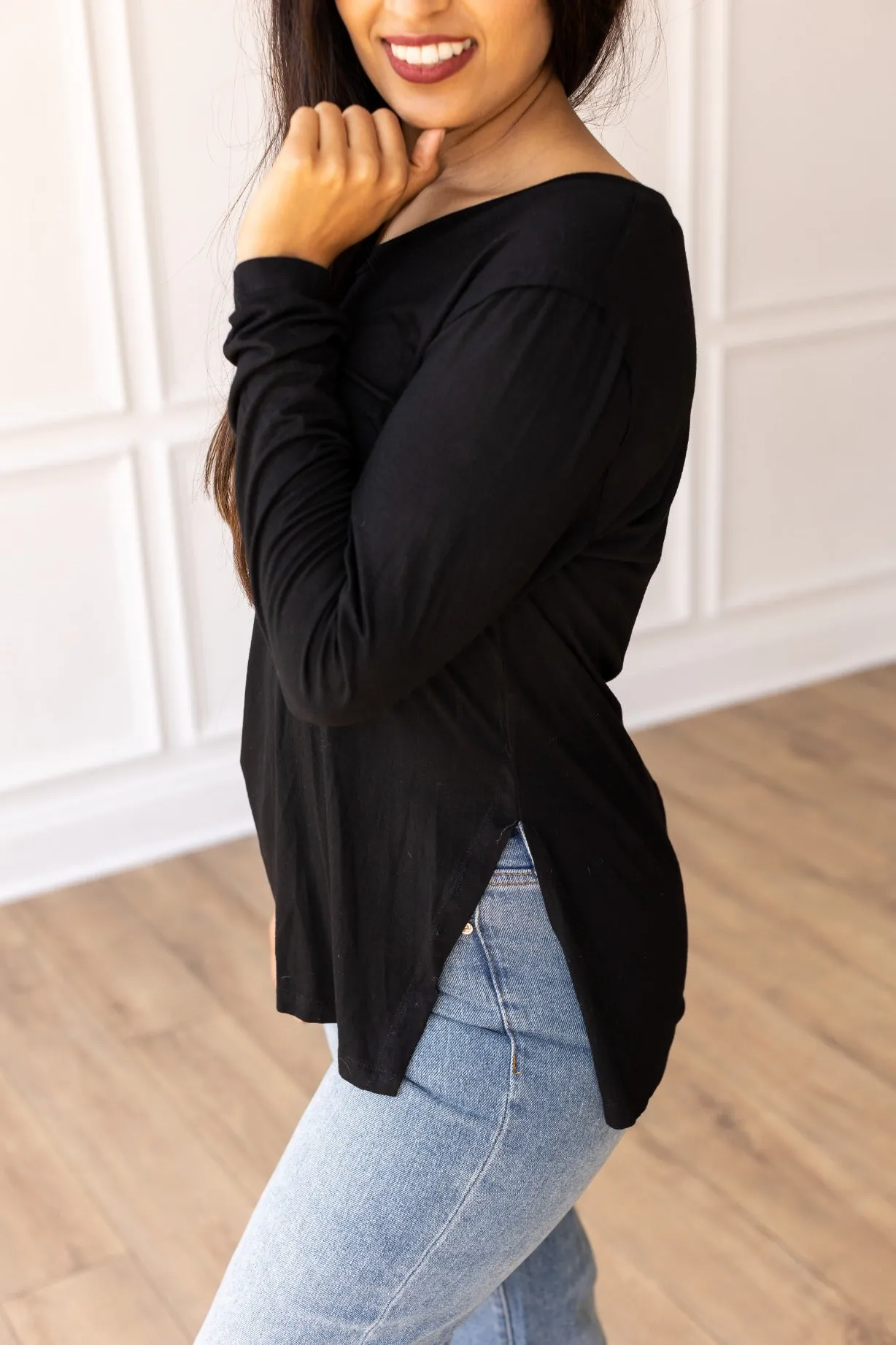 Not Your Basic Black Long-sleeved Side Split Top