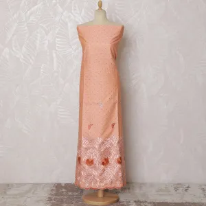 Peach Blended Cotton Fabric with Orange Floral Embroidery - Last Piece of 3.0 Meters, 110 cm Width-D19786