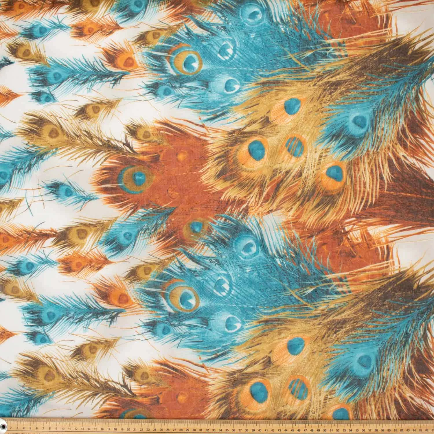 Peacock Printed Cotton Blended Voile Teal & Orange