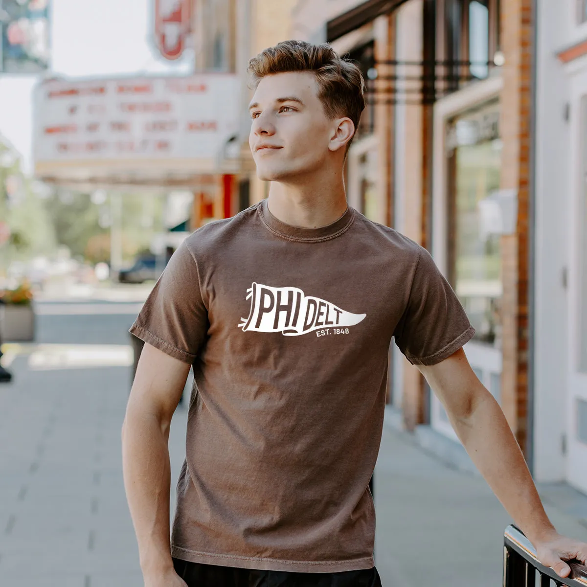 Phi Delt Comfort Colors Brown Pennant Short Sleeve Tee