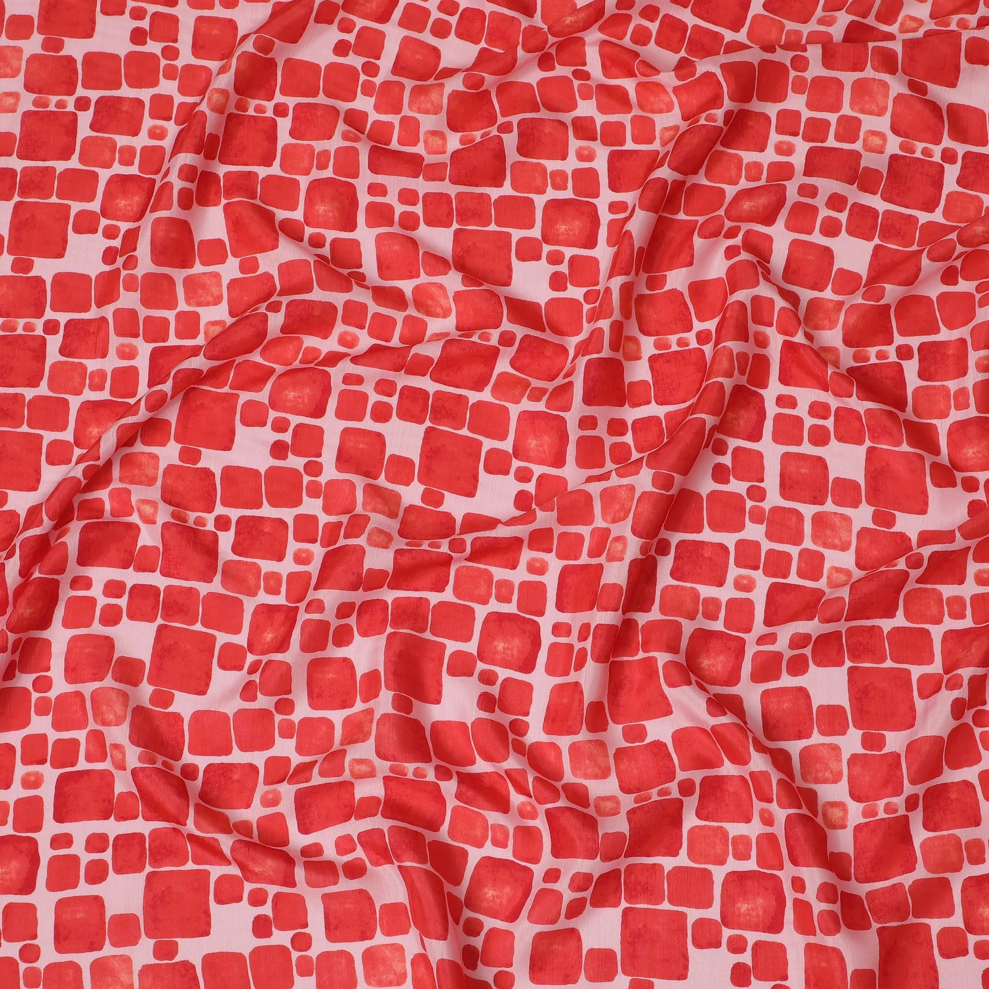 Pink and Red Geometric Viscose Digital Printed Fabric - 110 cm Width-D19989