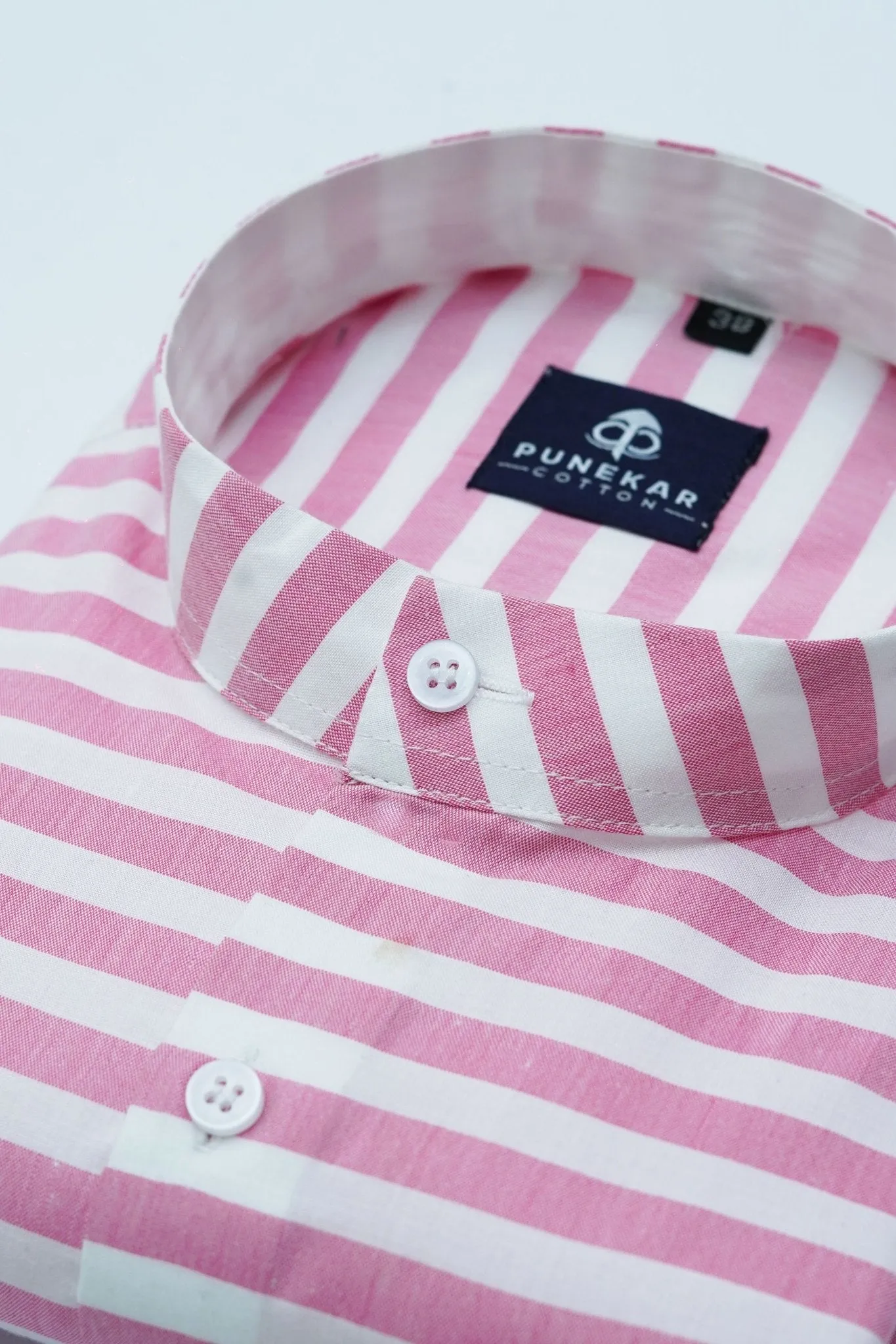 Pink Color Stand Collar Strips Shirts For Men