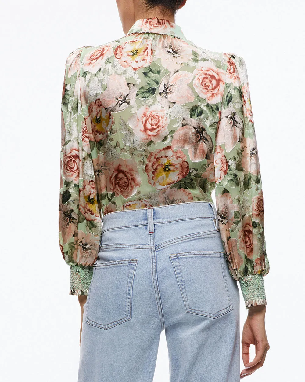 Pistachio Morning Side Floral Brentley Button Front Blouse