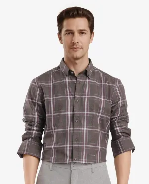 Rare Rabbit Men Cordy Dark Olive Full Sleeve Cotton Fabric Regular Fit Checks Shirt