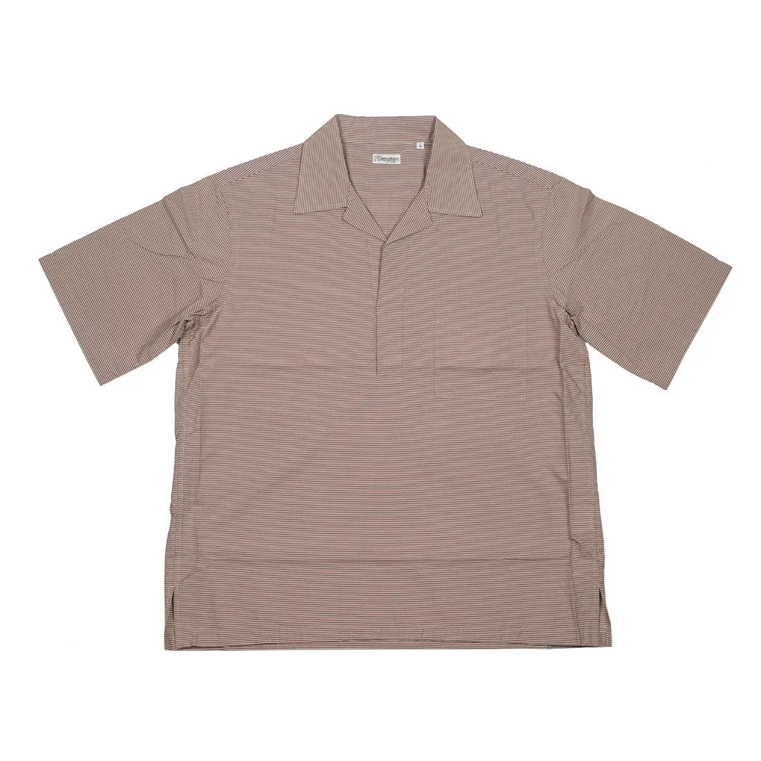 Short sleeve camp shirt in wine stripe cotton